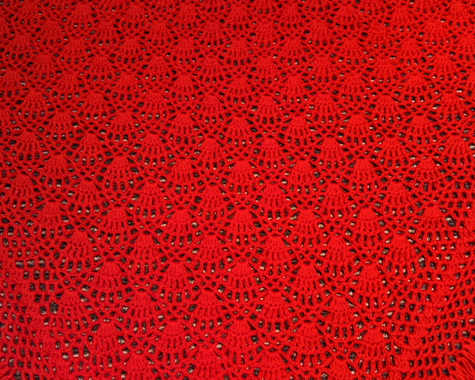 Vintage 1970's Red Wool Crochet Shawl