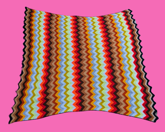 Vintage 1980's Funky and Colorful Crochet Blanket