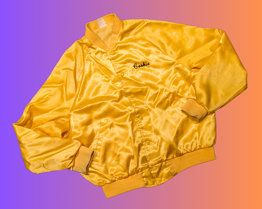 Vintage 1980's Warm, Sparkling Yellow, Cookie Embroidery Jacket Size M-L