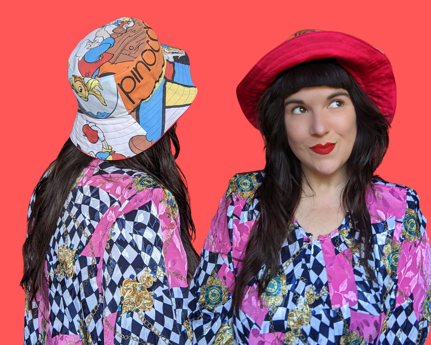 Walt Disney's Pinocchio Reversible Bucket Hats For Adults Made from Vintage, Upcycled Pinocchio Bedsheet