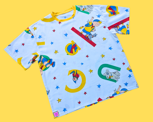 Handmade, Upcycled Caillou Bedsheet T-Shirt Oversized XL