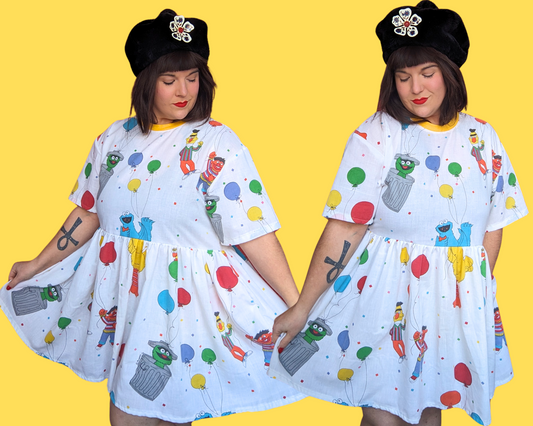 Handmade, Upcycled Sesame Street Bedsheet T-Shirt Dress Fits S-M-L-XL