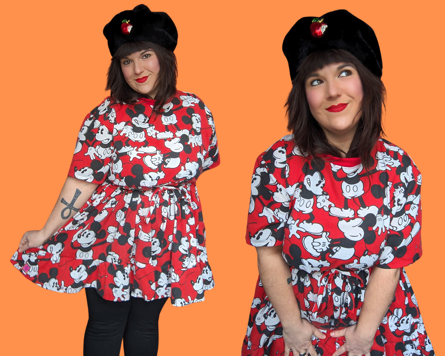 Handmade, Upcycled Walt Disney's Mickey Mouse Red Bedsheet T-Shirt Dress Fits S-M-L-XL