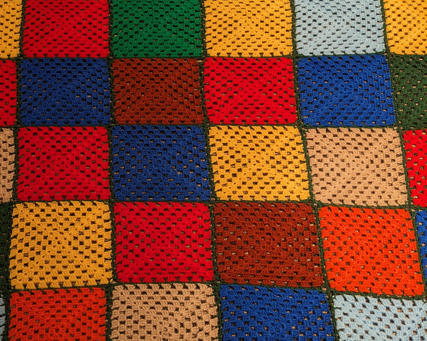 Vintage 1980's Rainbow, Wool Crochet Blanket