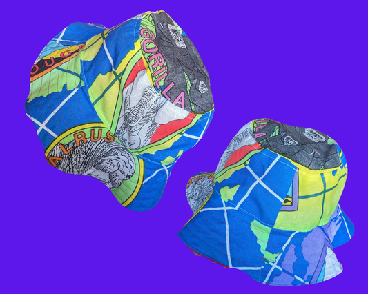 World Wildlife Fund Reversible Bucket Hats For Adults Made from Vintage, Upcycled WWF Bedsheet