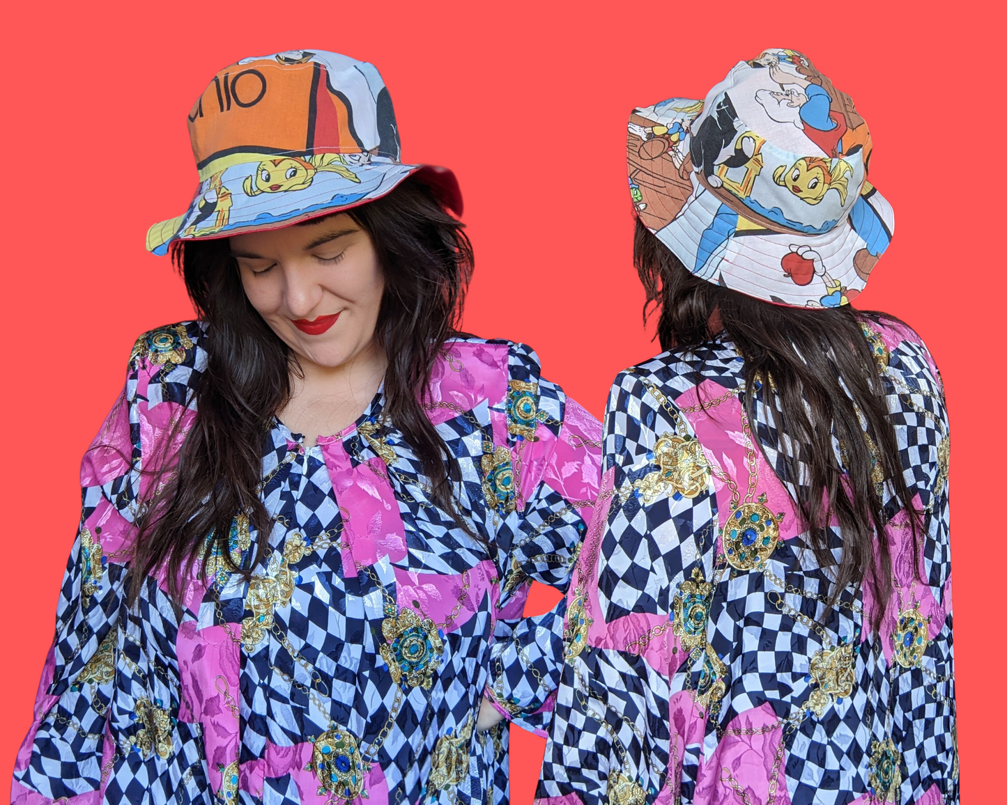 Walt Disney's Pinocchio Reversible Bucket Hats For Adults Made from Vintage, Upcycled Pinocchio Bedsheet