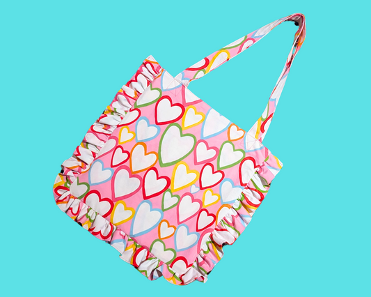 Handmade, Upcycled Rainbow Hearts Tote Bag<br data-mce-fragment="1">