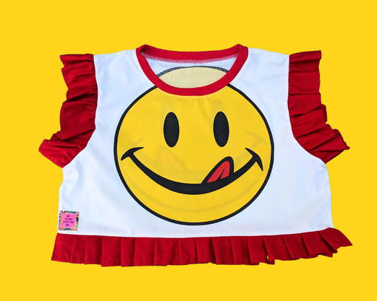 Handmade, Upcycled Vintage 1990's Smiley Face Crop Top Oversized XS - Fits Like A Size M