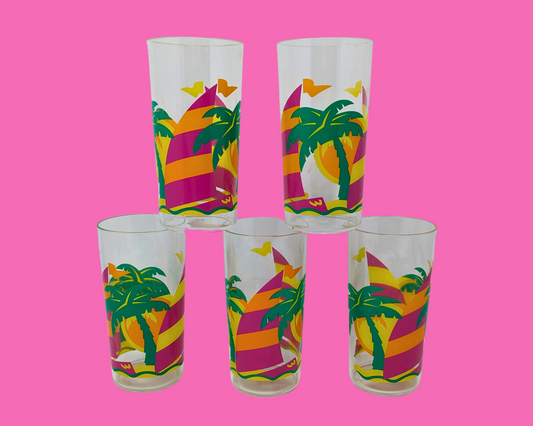 Vintage 1990's Exotic Design, Kitsch, 5 Plastic Glasses