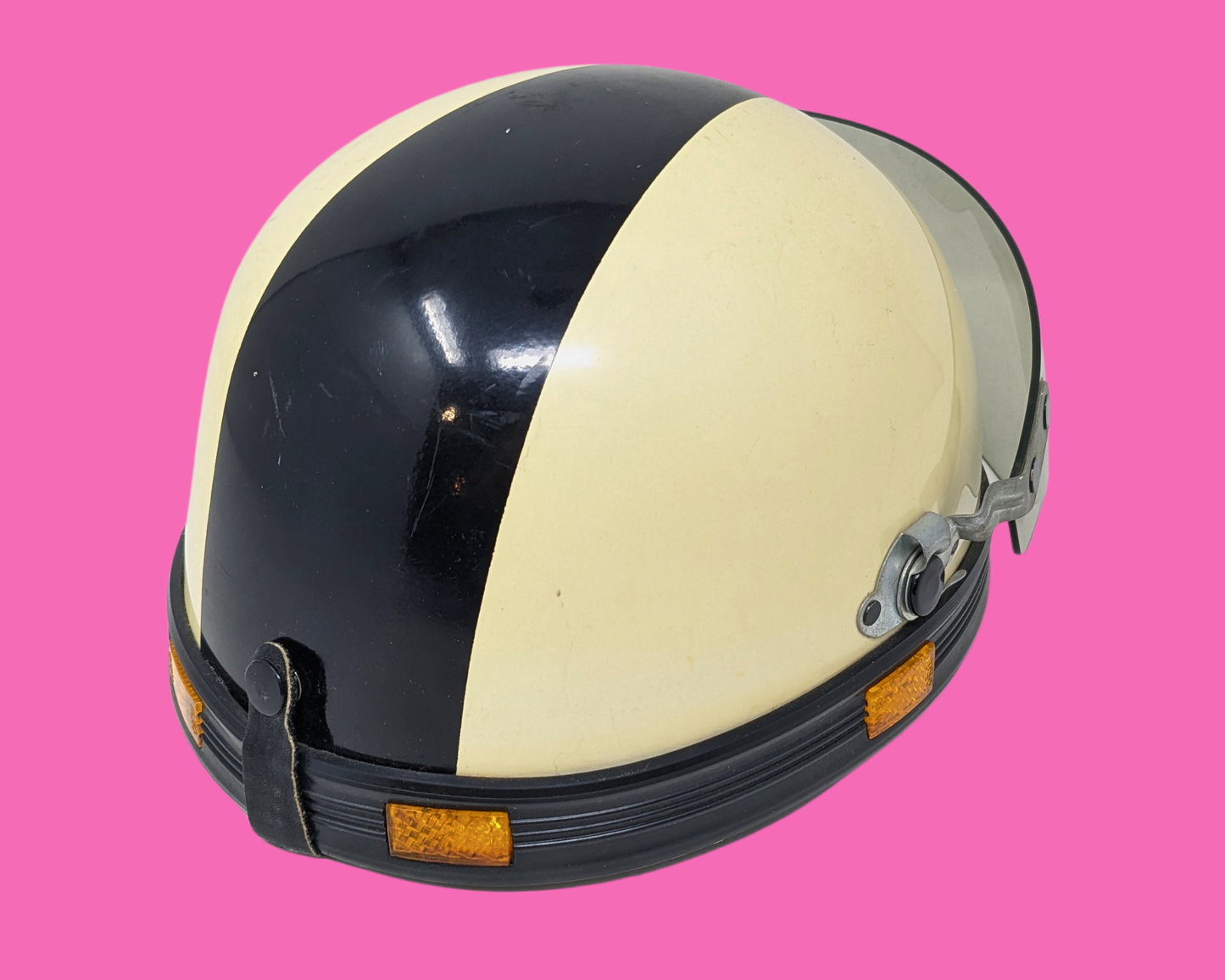 Vintage 1970's Motorcycle Black and White Helmet Made in Japan