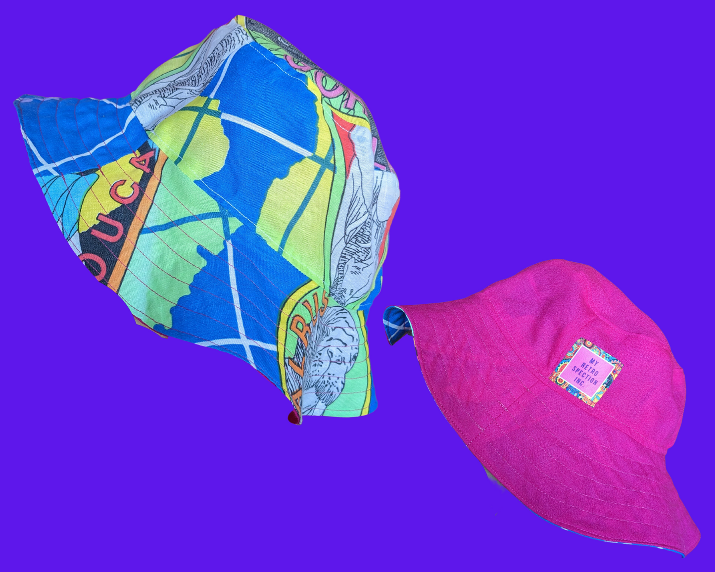 World Wildlife Fund Reversible Bucket Hats For Adults Made from Vintage, Upcycled WWF Bedsheet