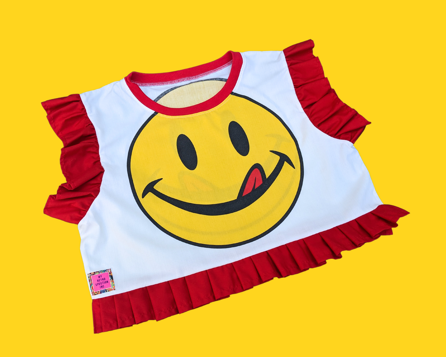 Handmade, Upcycled Vintage 1990's Smiley Face Crop Top Oversized XS - Fits Like A Size M