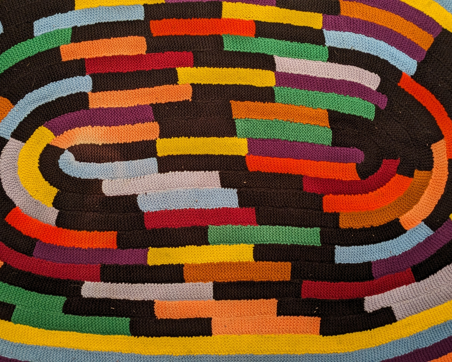 Vintage 1980's Rainbow, Wool, Crochet Rug