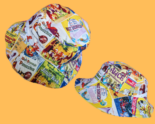 Walt Disney Movie Posters Reversible Bucket Hats For Adults Made from Vintage, Upcycled Walt Disney's Movie Posters Fabric