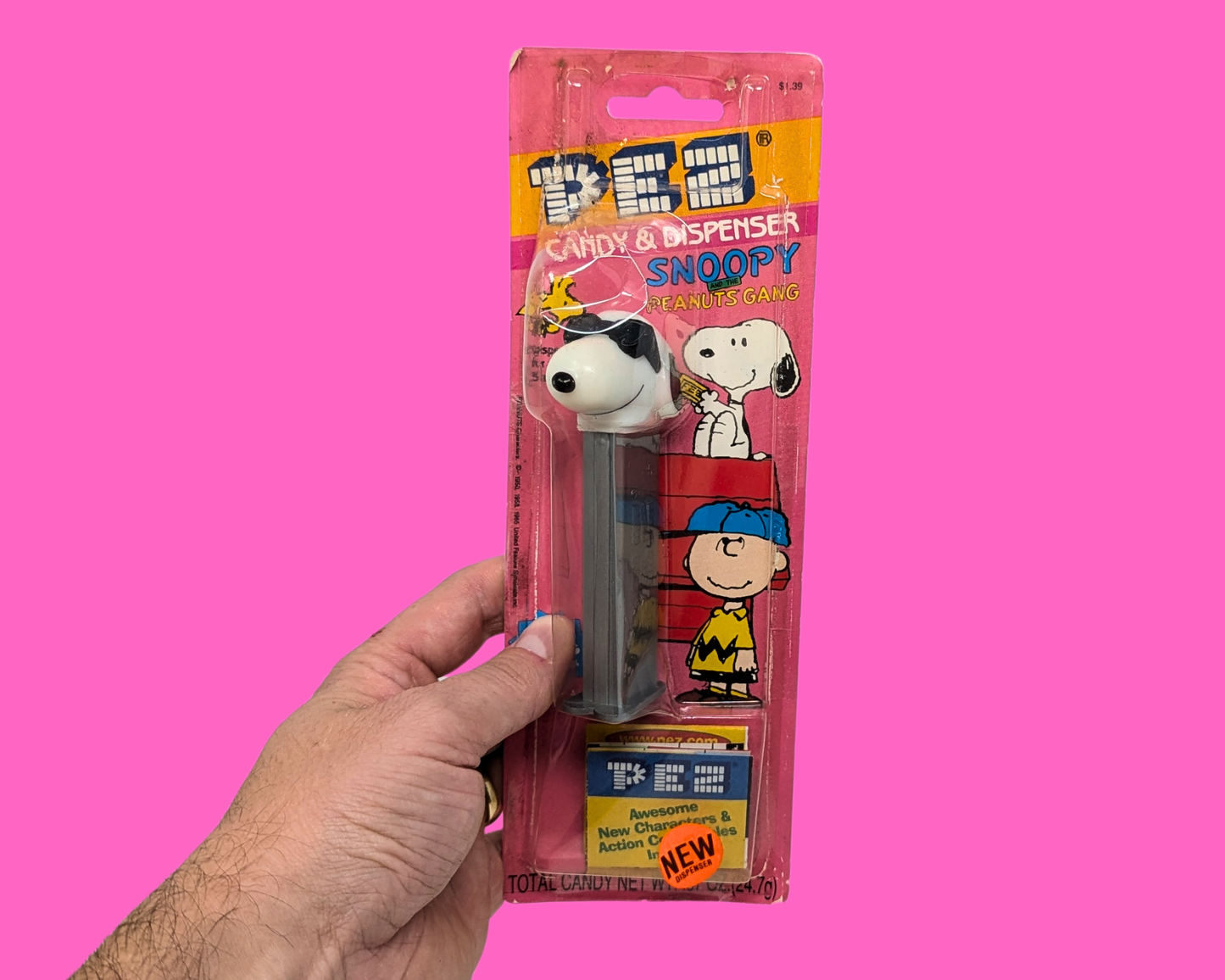 Vintage 1990's Charlie Brown and Snoopy Pez Candy Dispenser in Original Packaging, No Candy Included