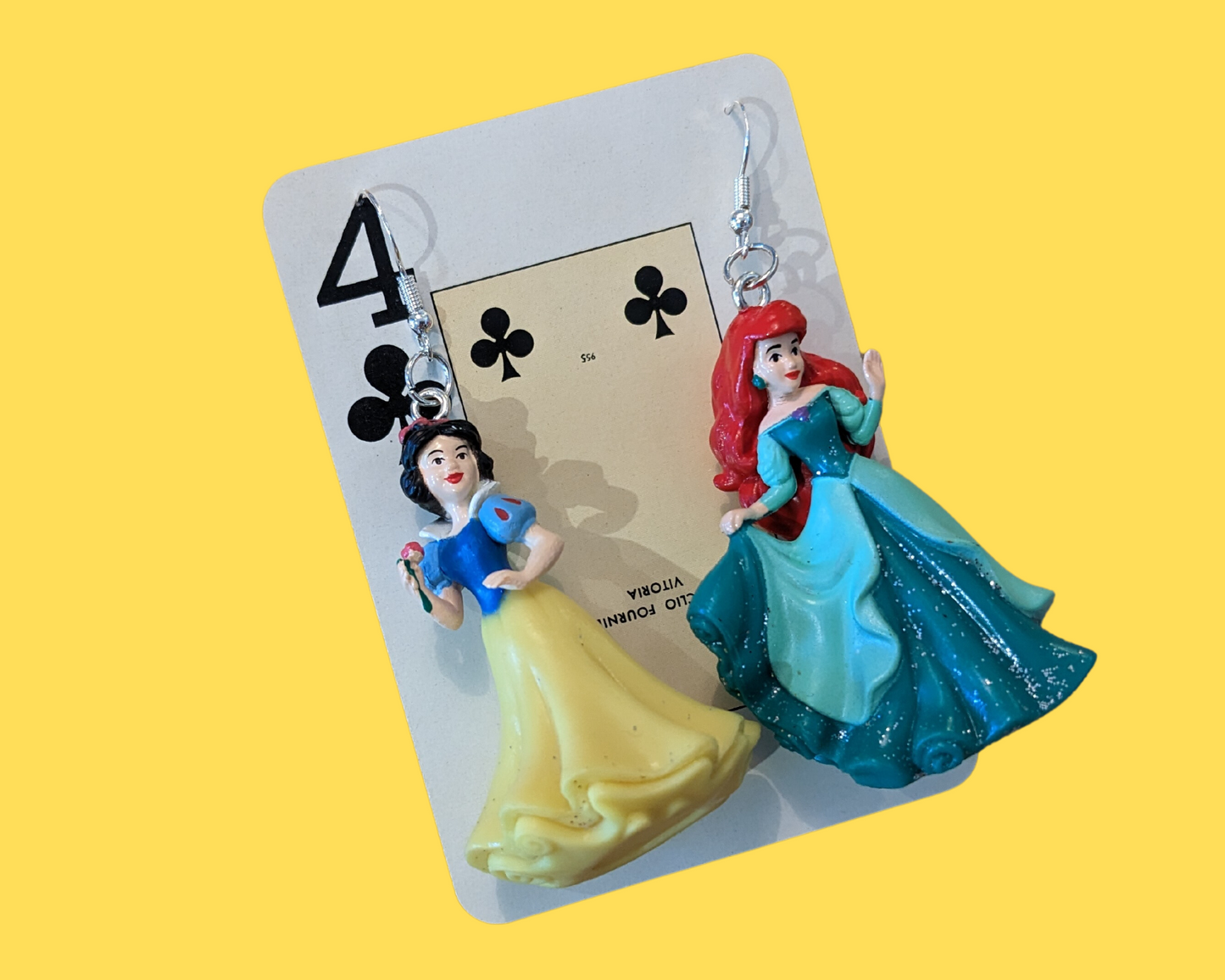 Handmade, Upcycled Disney Snow White and Ariel Earrings