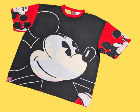 Handmade, Upcycled Walt Disney's Mickey Mouse Bedsheet T-Shirt Oversized XL