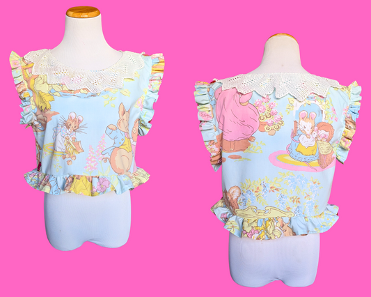 Handmade, Upcycled Vintage 1980's Beatrix Potter Characters Bedsheet Crop Top Size M