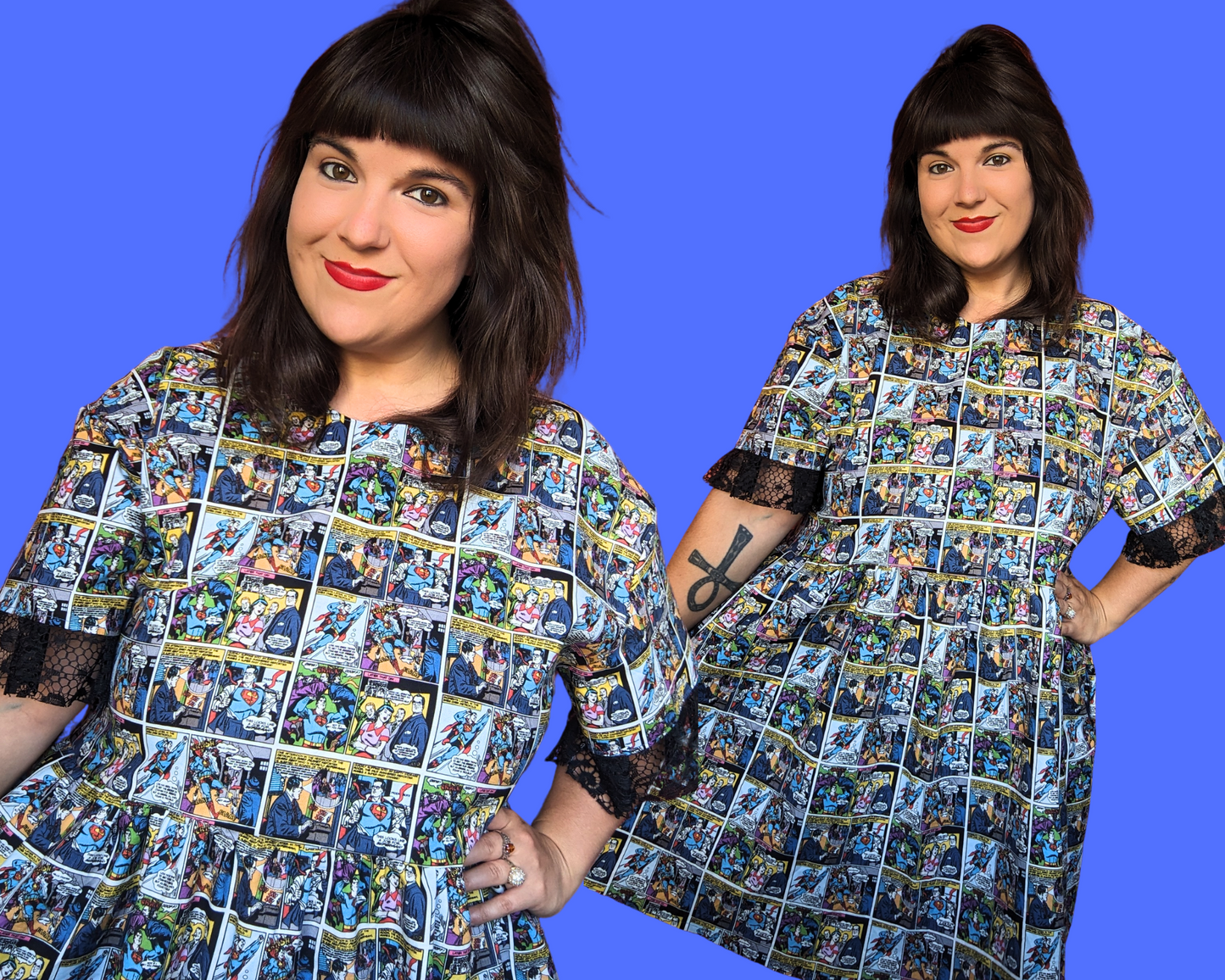 Handmade Pop Art, Superman Comics Fabric Dress Fits Size S-M-L-XL