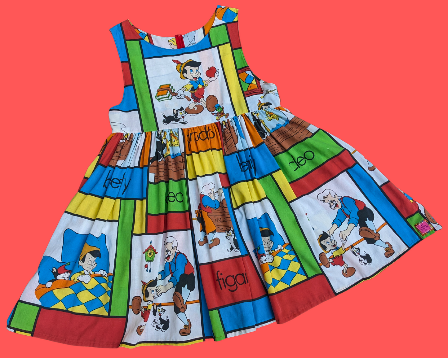 Handmade, Upcycled Disney Pinocchio Sleeveless Dress Fits L-XL