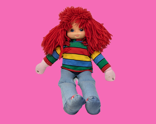 Vintage 1980's Red Hair Doll with Rainbow Sweater