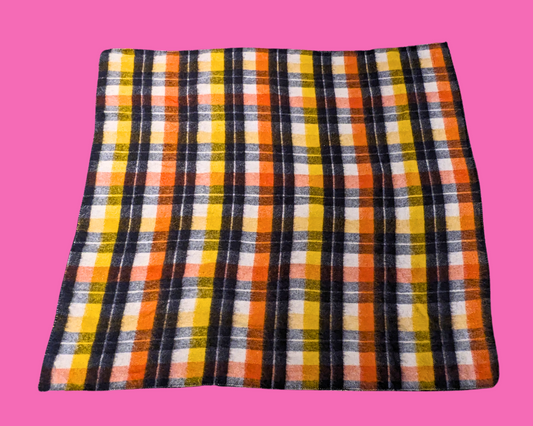 Vintage 1980's Wool and Nylon Canadian, Plaid Blanket