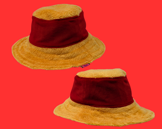 Handmade and Upcycled Fluffy Orange and Velvet Red Fabrics, Winnie the Pooh Inspired Reversible Bucket Hat