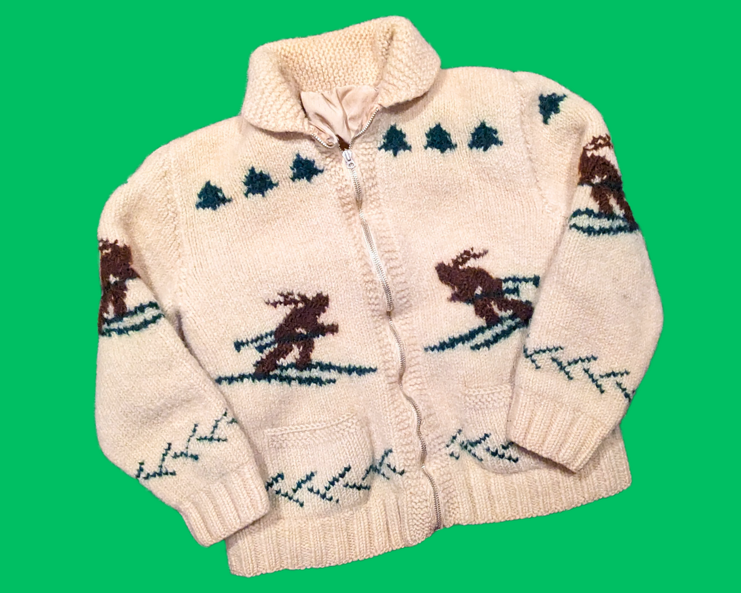 Vintage 1980's Skiing Wool Knit Cardigan Size XS