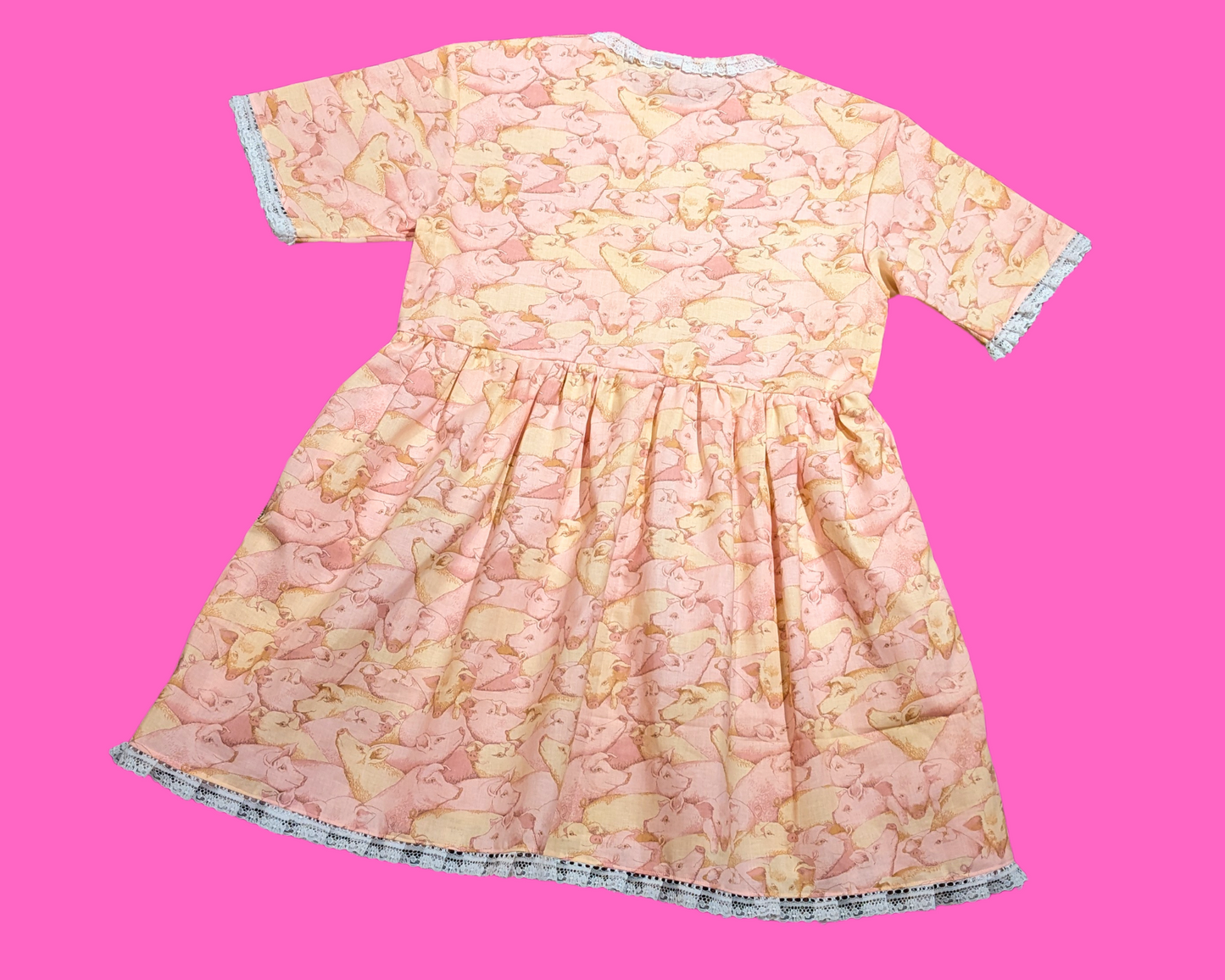 Handmade, Upcycled Vintage 1990's Pigs Patterned Fabric T-Shirt Dress Fits S-M-L-XL