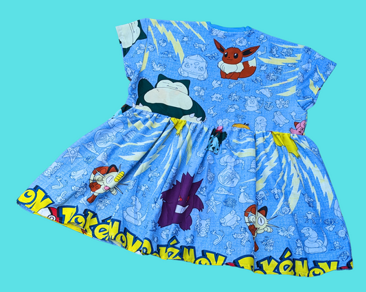Handmade, Upcycled Pokemon Bedsheet T-Shirt Dress Fits 2XL
