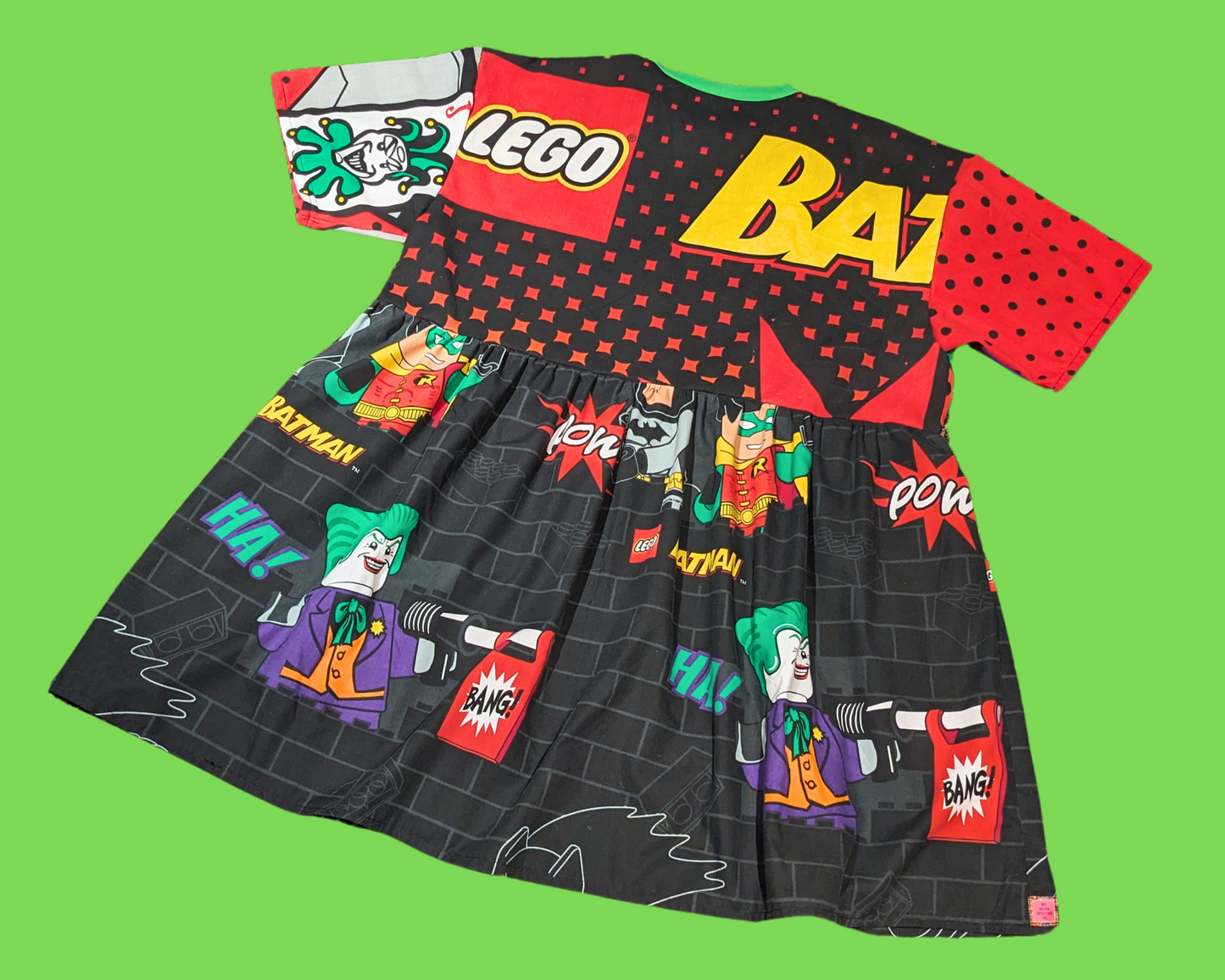 Handmade, Upcycled Lego Batman Bedsheet T-Shirt Dress Fits 2XL