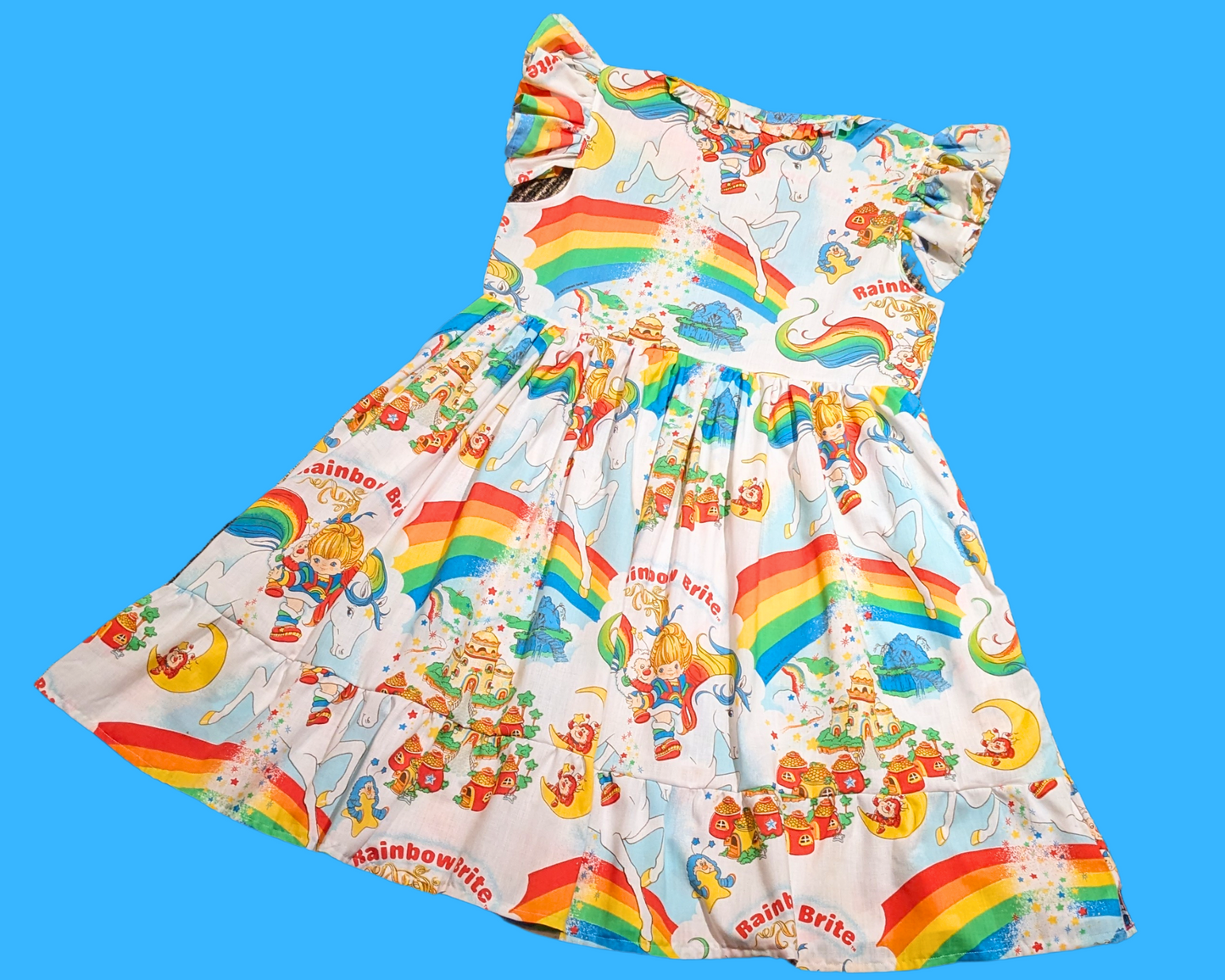 Handmade, Upcycled Vintage 1980's Rainbow Brite Bedsheet Dress Fits L-XL