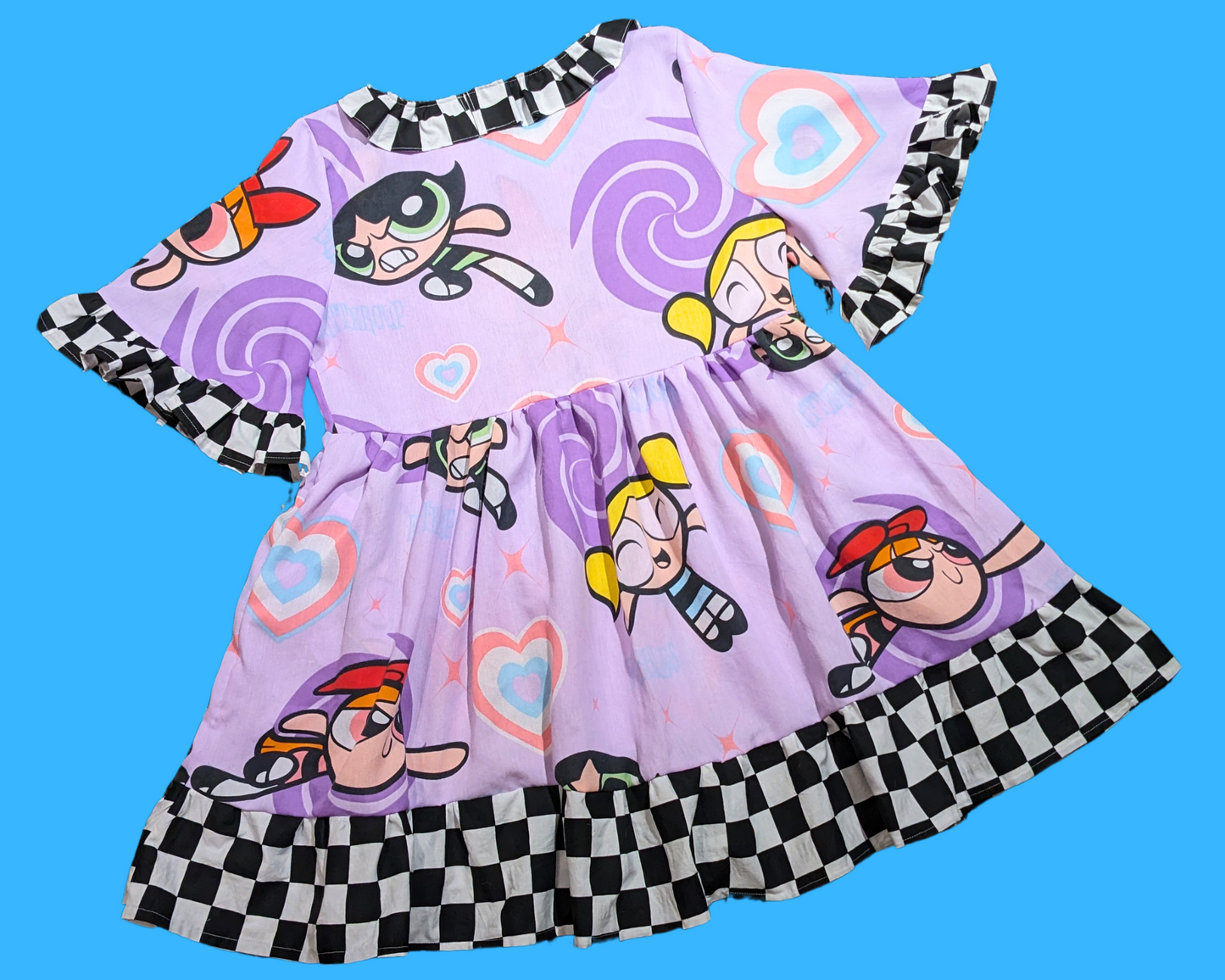 Handmade, Upcycled Vintage Y2K Powerpuff Girls Bedsheet Dress Fits L-XL