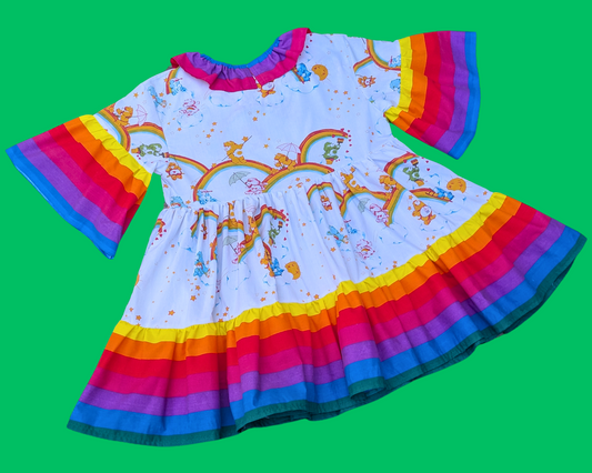 Handmade, Upcycled Vintage 1980's Care Bears Rainbow Dress Fits Size S-M-L-XL