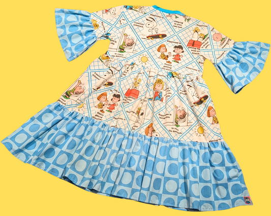 Handmade, Upcycled Vintage 1990's Charlie Brown and Snoopy Bedsheet Maxi Dress Fits Size S-M-L-XL