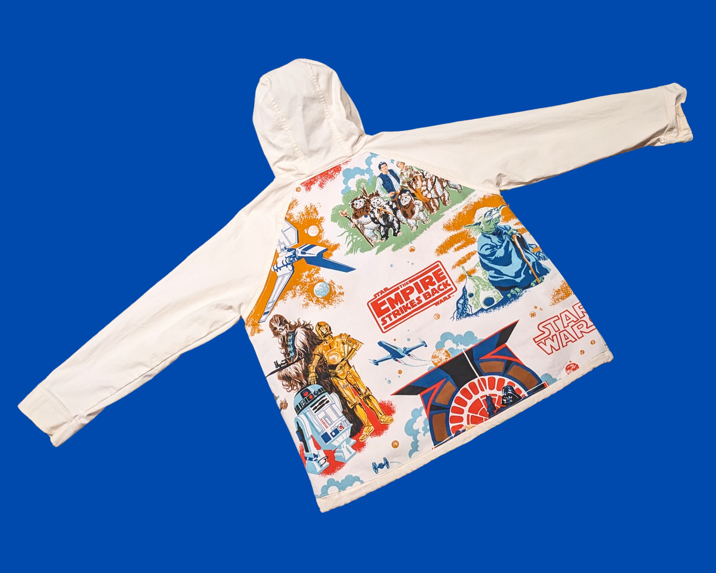 Handmade, Upcycled Star Wars Bedsheet White Hoodie Jacket Size XXL