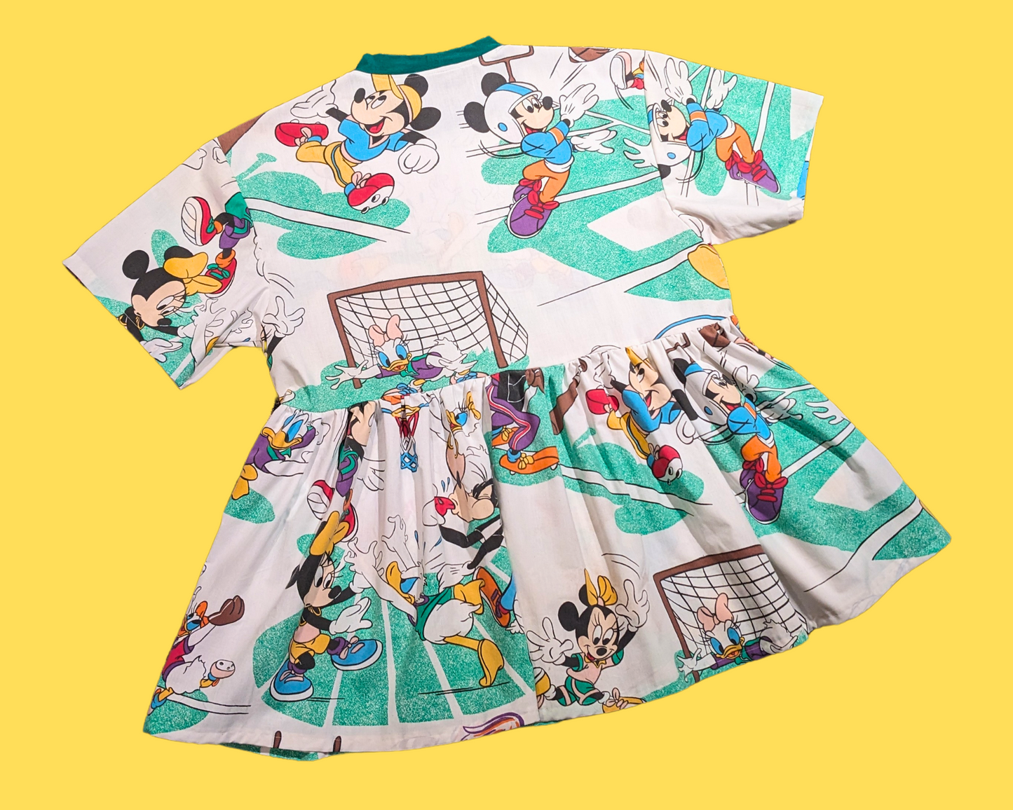 Handmade, Upcycled Walt Disney's Mickey Mouse and Friends Playing Sports Bedsheet T-Shirt Dress Fits S-M-L-XL