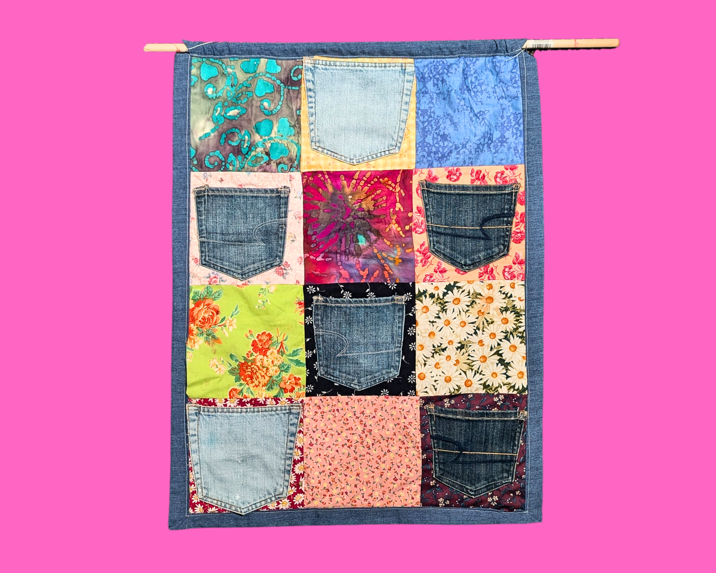 Handmade, Wall Hanging Decorative Jean Pockets Compartments