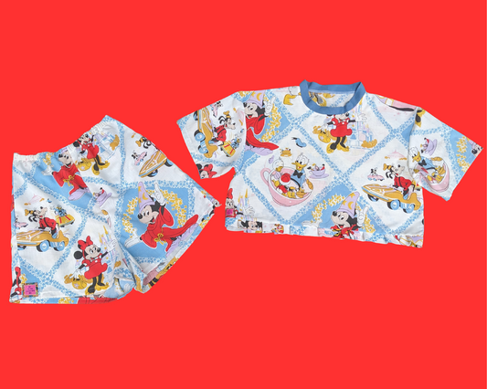 Handmade, Upcycled Walt Disney's Fantasia Bedsheet Crop Top and Shorts Set Size M