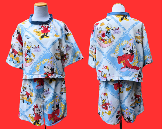 Handmade, Upcycled Walt Disney's Fantasia Bedsheet Crop Top and Shorts Set Size M