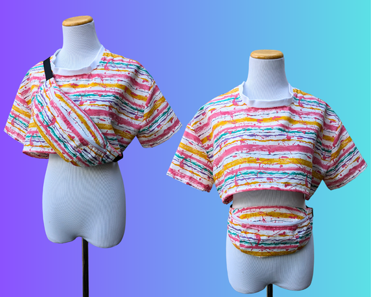 Handmade, Upcycled Vintage 1990's Fabric, Crop Top, Short and Fanny Pack Set Size XS