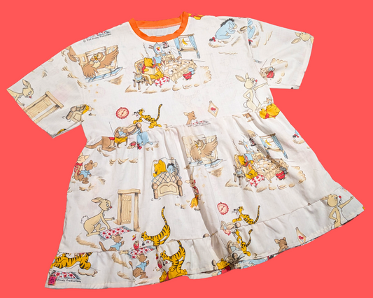 Handmade, Upcycled Winnie the Pooh Bedsheet T-Shirt Dress Fits 2XL