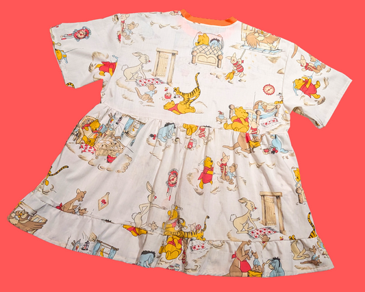 Handmade, Upcycled Winnie the Pooh Bedsheet T-Shirt Dress Fits 2XL