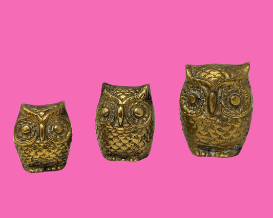 Vintage 1990's Brass Set of 3 Owls