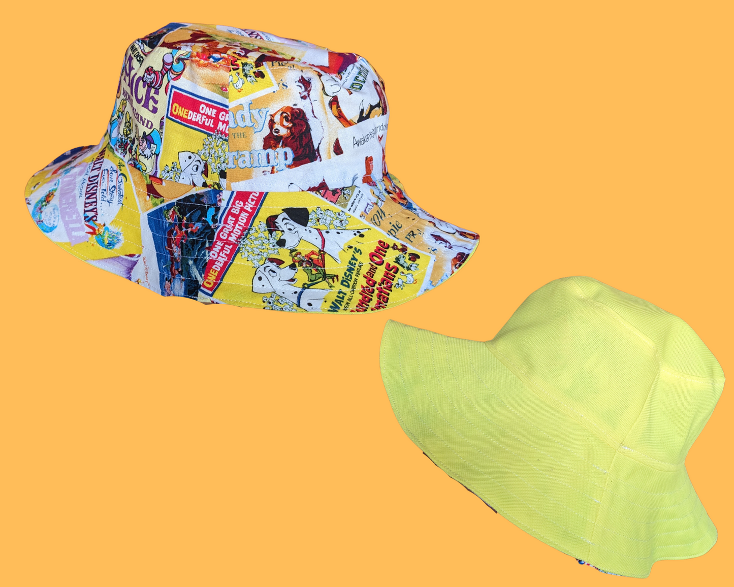 Walt Disney Movie Posters Reversible Bucket Hats For Adults Made from Vintage, Upcycled Walt Disney's Movie Posters Fabric