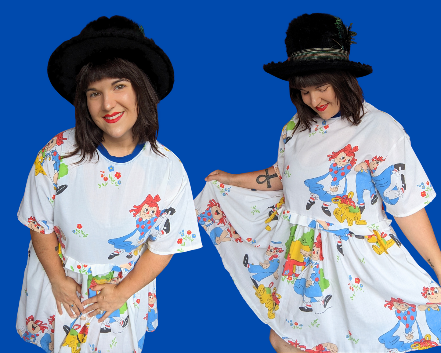 Fait à la main, robe t-shirt Pokemon drap de lit recyclé pour SML-XL