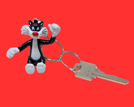 Handmade, Upcycled The Looney Tunes, Sylvester the Cat Toy Keychain