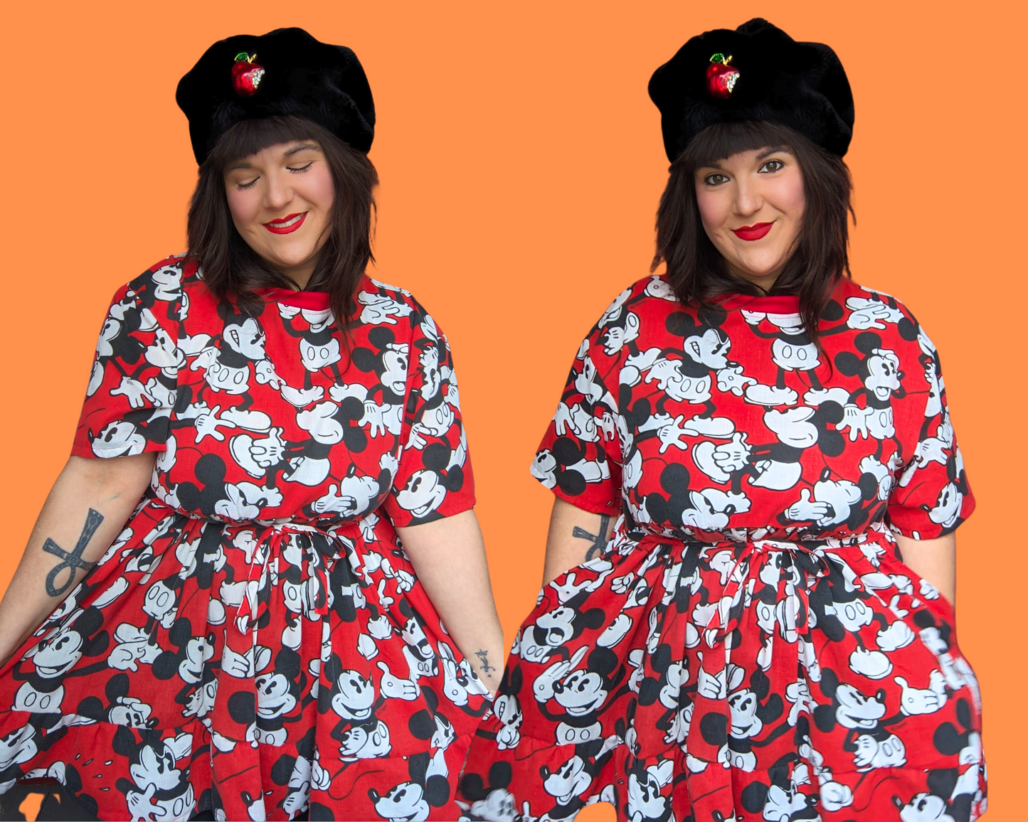 Handmade, Upcycled Walt Disney's Mickey Mouse Red Bedsheet T-Shirt Dress Fits S-M-L-XL