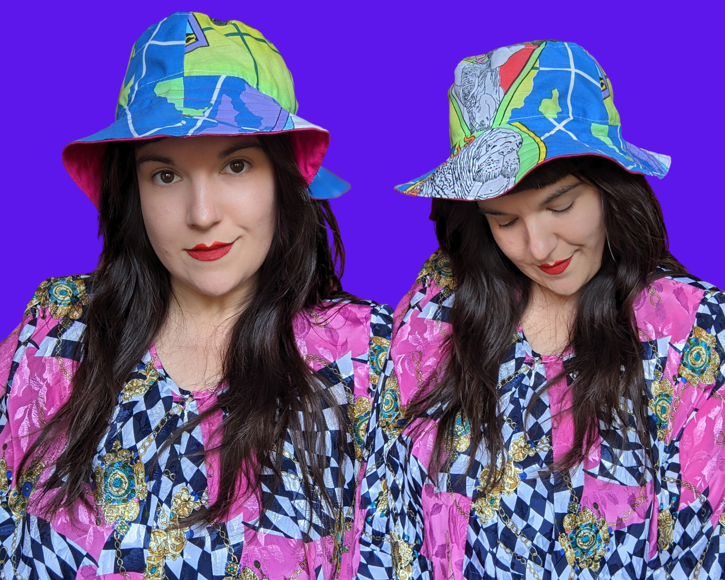 World Wildlife Fund Reversible Bucket Hats For Adults Made from Vintage, Upcycled WWF Bedsheet