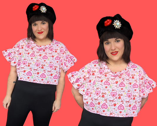 Handmade, Upcycled Valentine's Day Themed Crop Top Oversized 2XL